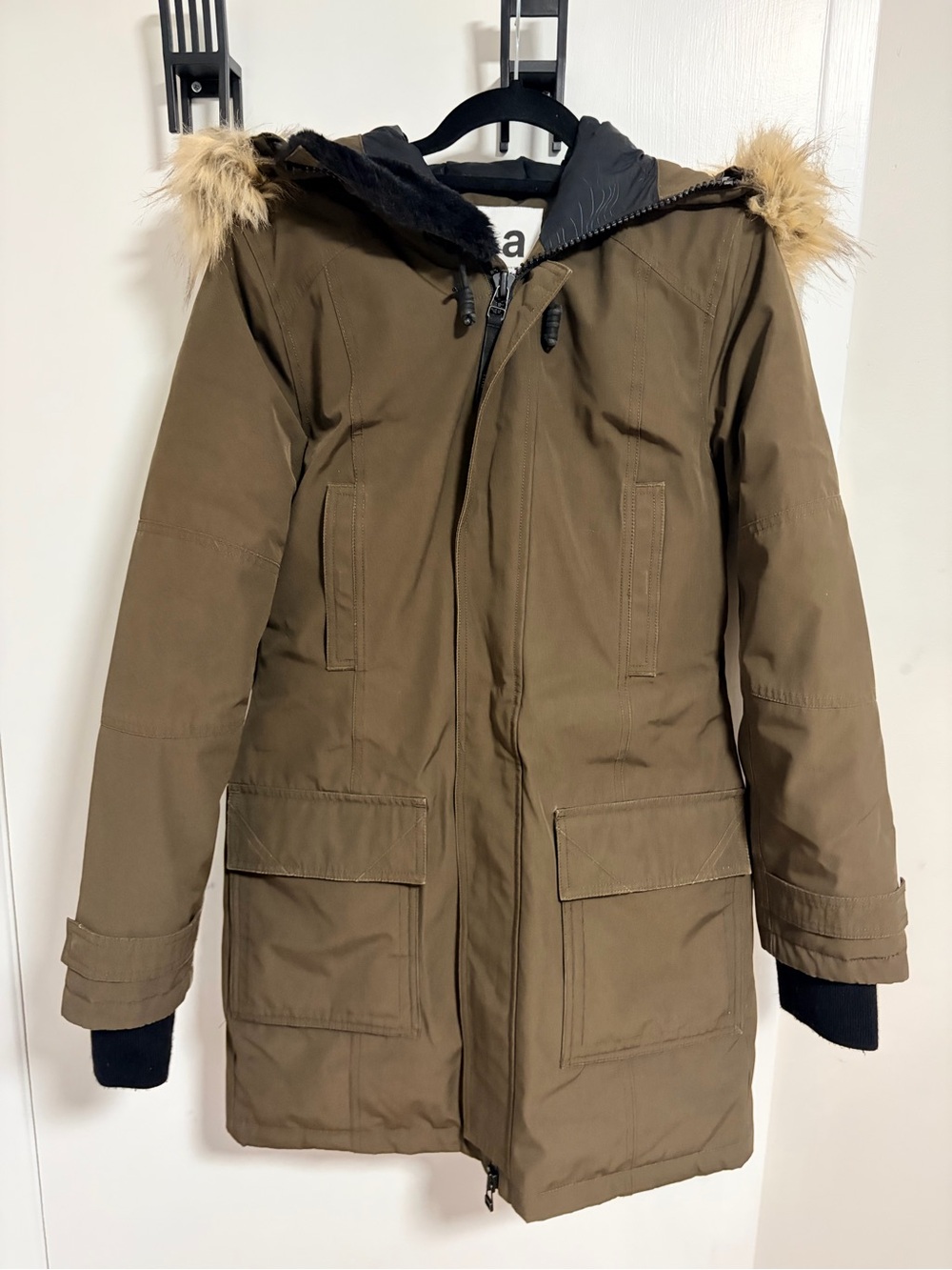 TNA Olive Green Women Puffer Parka with Faux Fur Trim